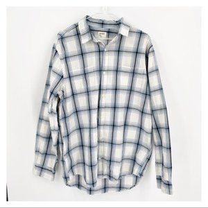 Old Navy White Blue Green Plaid Cotton Button Up Collared Shirt Size Large